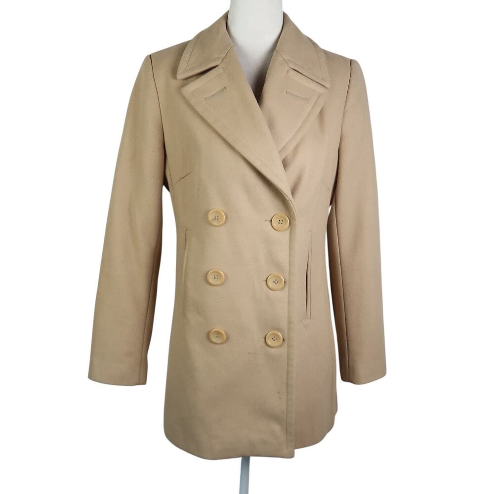 Vintage Y2K Banana Republic Tan Wool Blend Peacoat Small